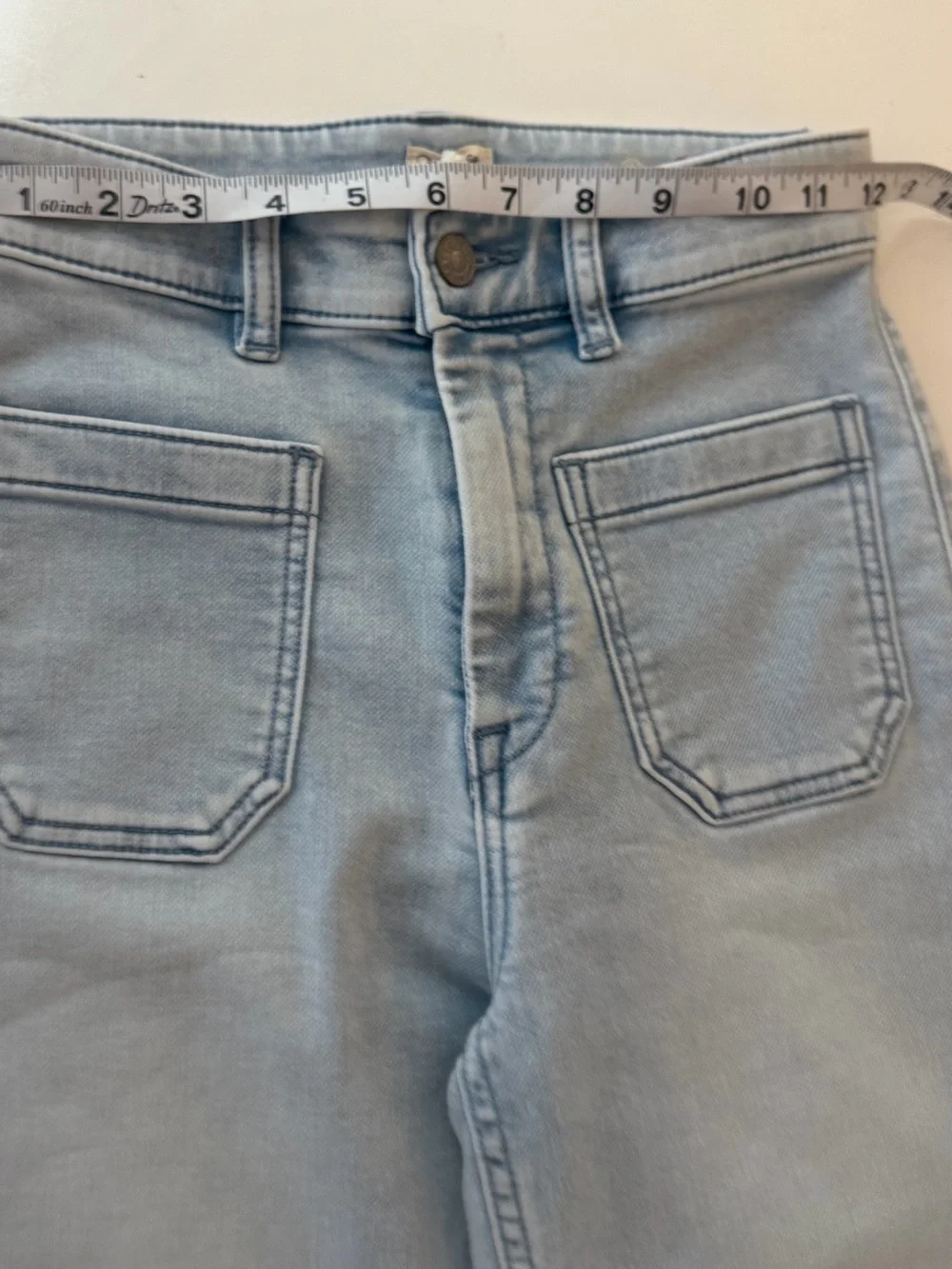 Faherty Stretch Terry Patch Pocket High Rise Light Wash Flare Jeans NWOT Sz 25